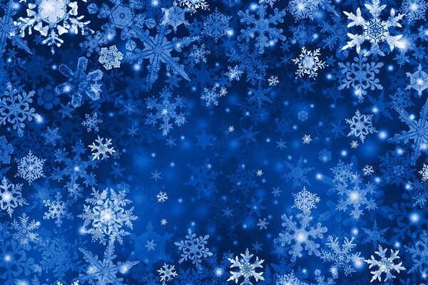 The texture of blue and white snowflakes