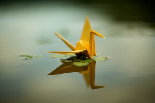 Origami-Eichel am Teich