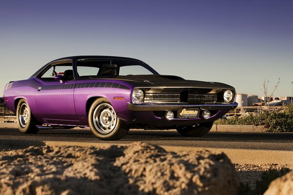 A lilac-colored car against the sky