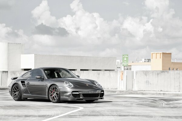 Chic black Porsche 911 on the street