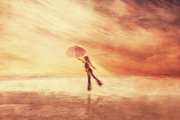 Ein Bild mit einem Mann, der einen Regenschirm in der Hand hält