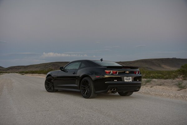 A black car on the road