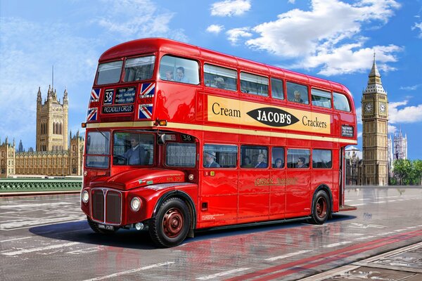 Autobús de Londres de color rojo en el fondo del Big Ben