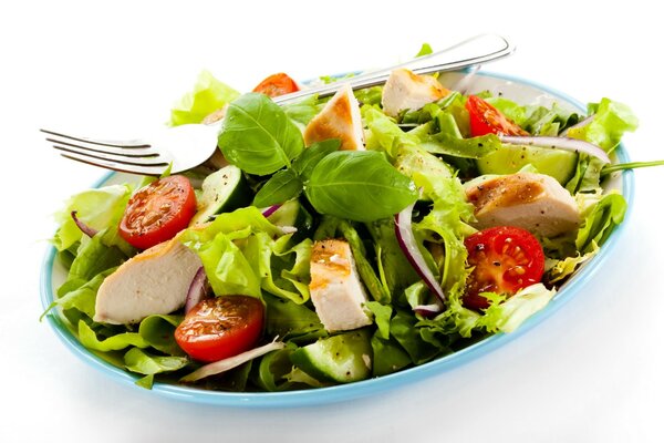 Arugula salad with meat and cherry tomatoes