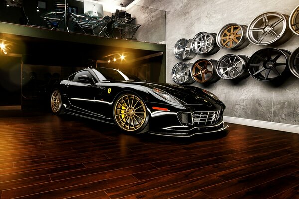 Black ferrari 599 gtb at the dealership