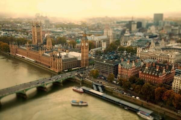 Evening London with a bridge over the Thames