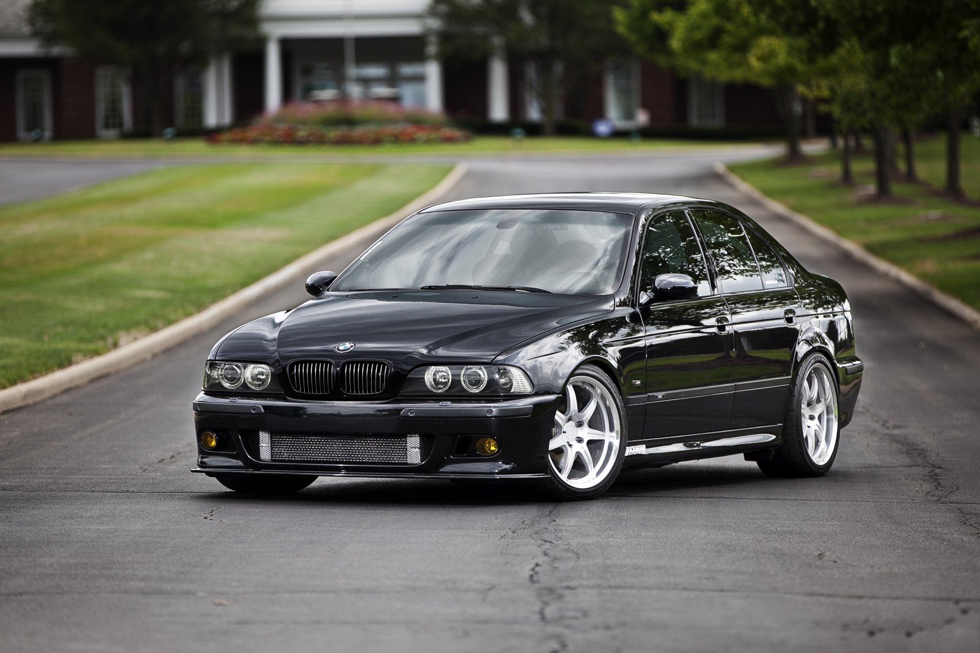 bmw m5 e39 czarny bmw droga poszycie trawnik