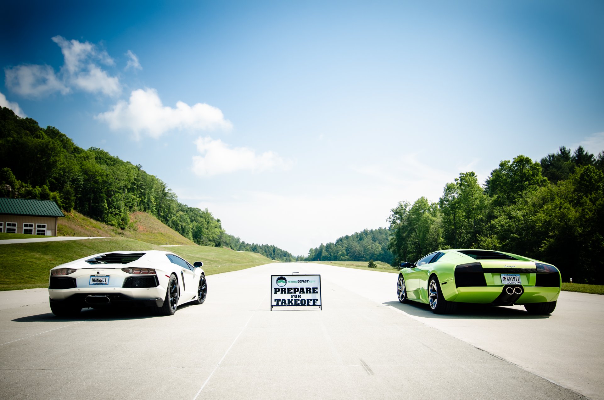 lamborghini murcielago aventador verde blanco lp640 lp700-4 lamborghini mursielago aventador vista trasera carretera árboles cielo nubes