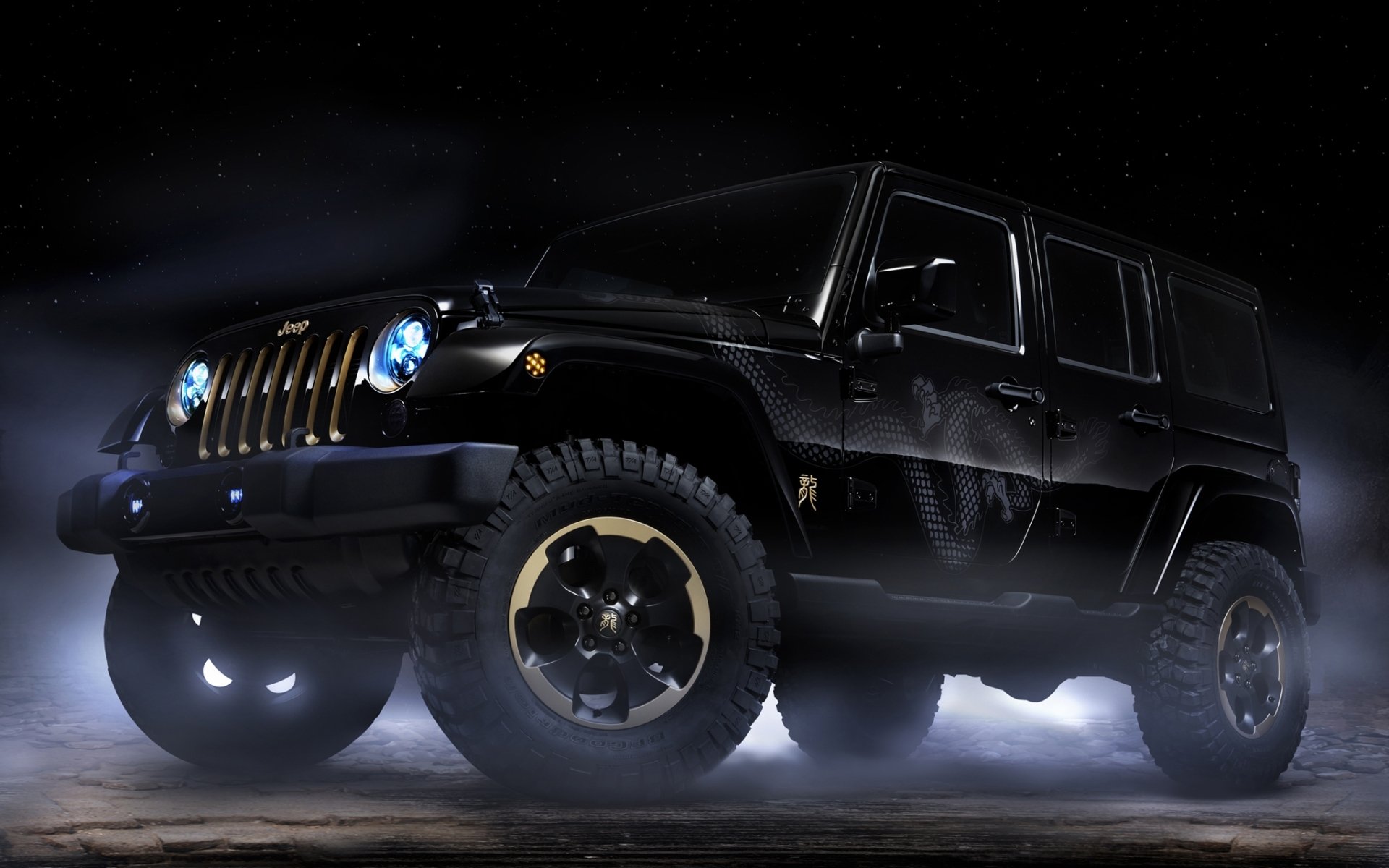 jeep wrangler dragon concept rengler concept avant suv phares pénombre