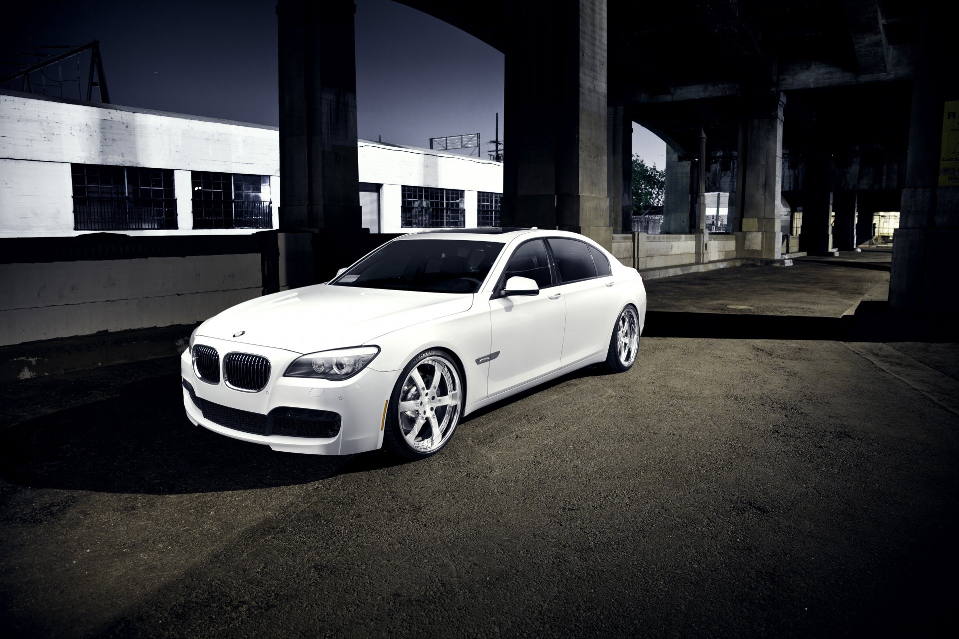 bmw 7 series 750li f02 white bmw night concrete support