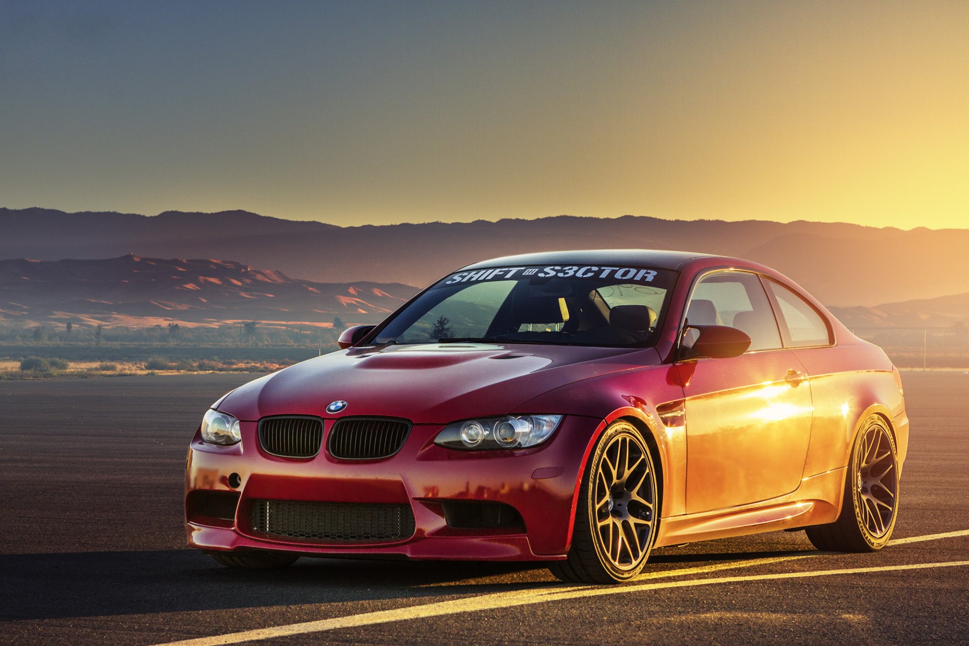 bmw m3 e92 czerwony przód bmw czerwony zachód słońca