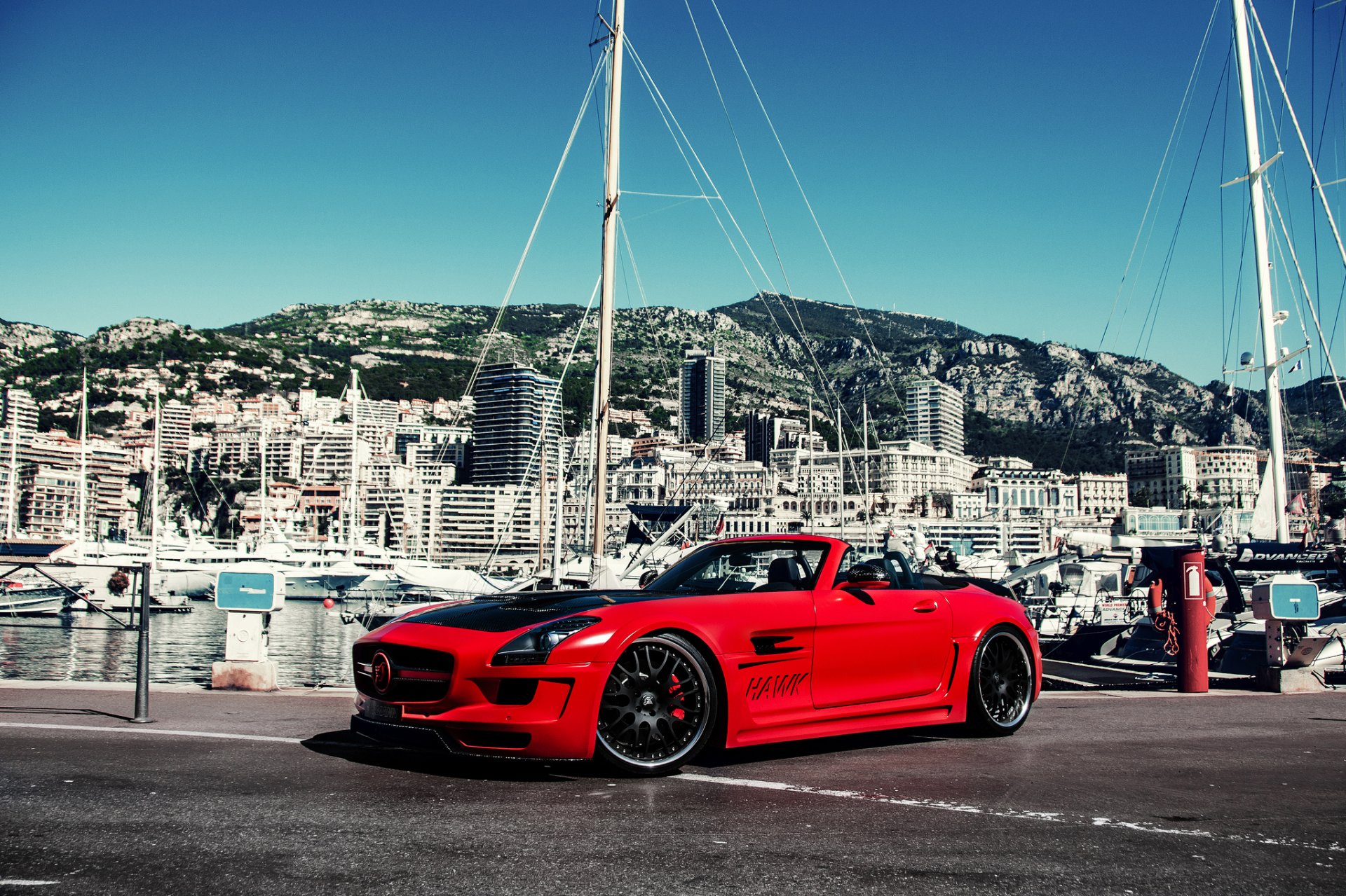 mercedes sls amg хаманн хоук тюнинг красные яхта горы здание island мерседес слс хаманн яхты здания остров