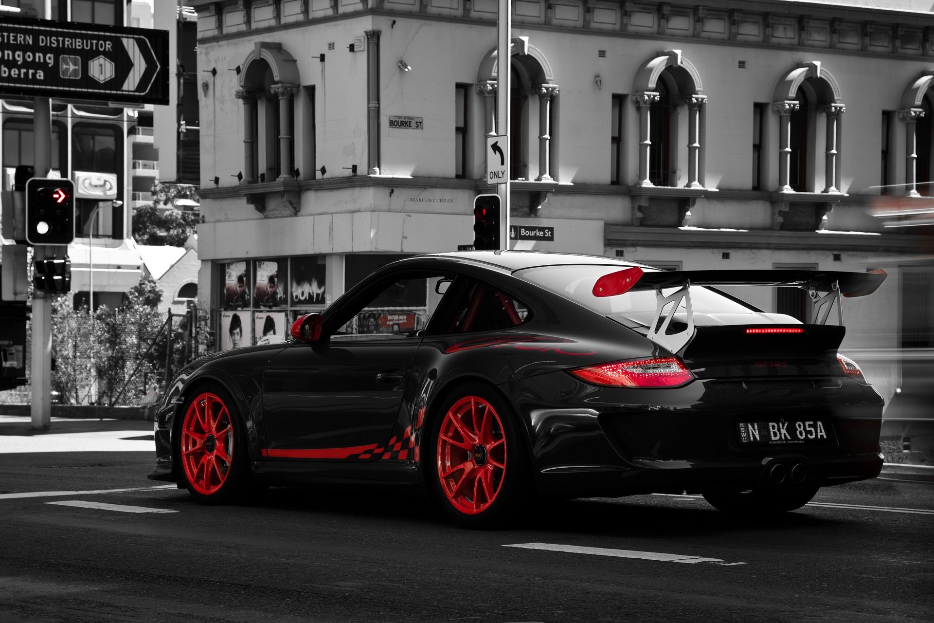 porsche gt3 rs b/w foto blanco tono rojo detalles marcus curren fotografía