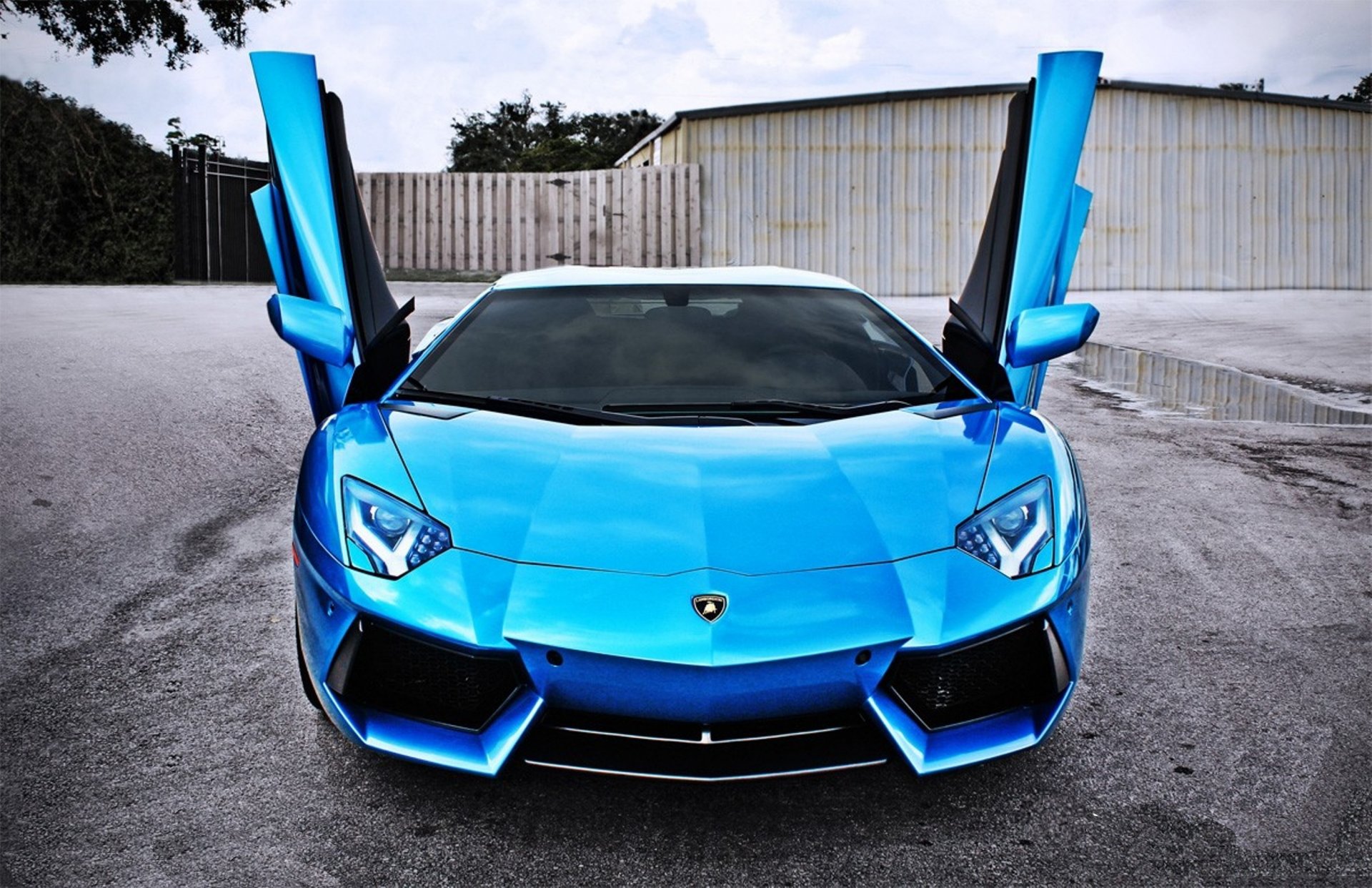 lamborghini aventador lp700-4 azul coche puerta arriba