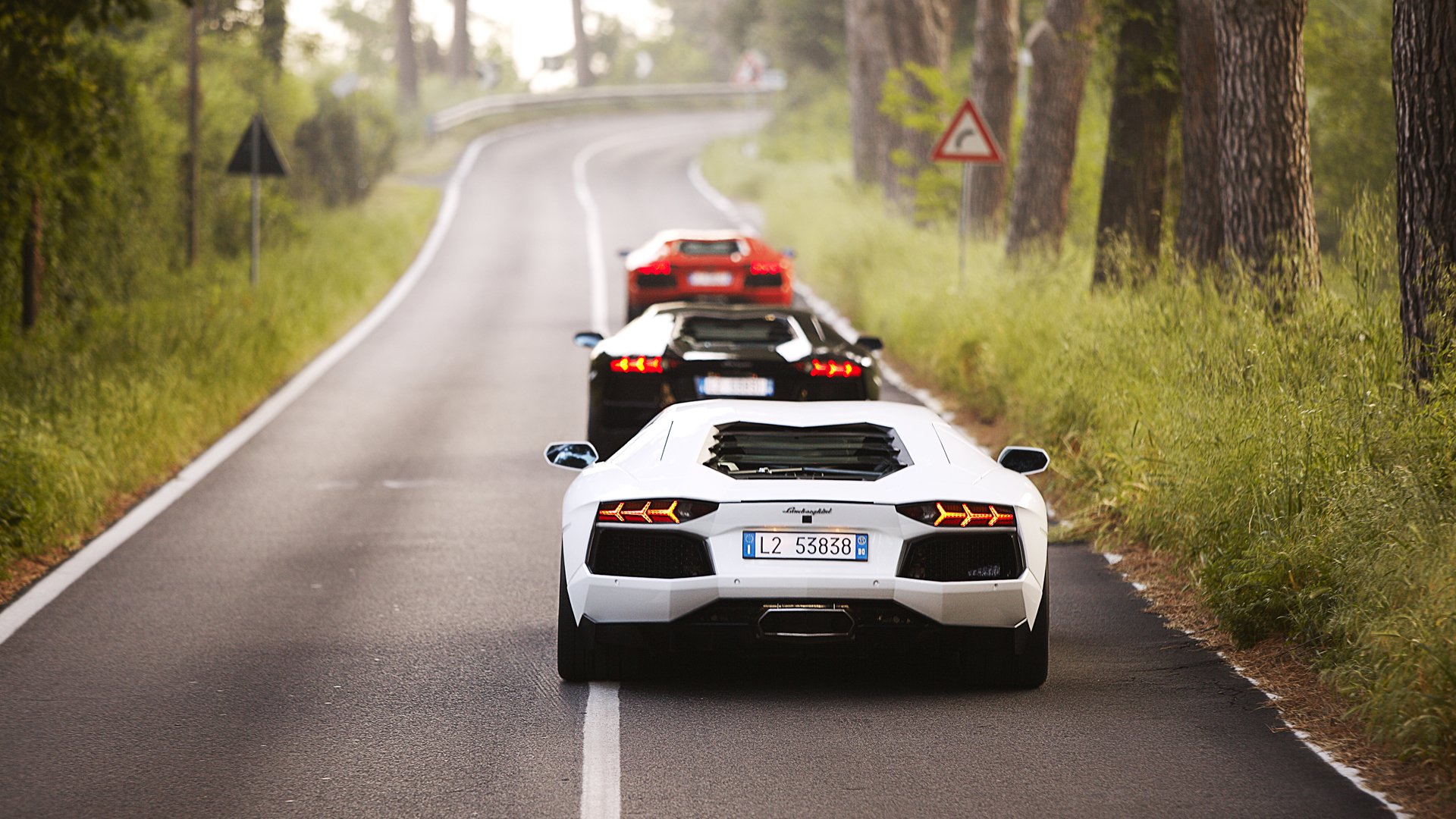 lamborghini aventador lp700-4 mélange trois blanc noir rouges route arbres