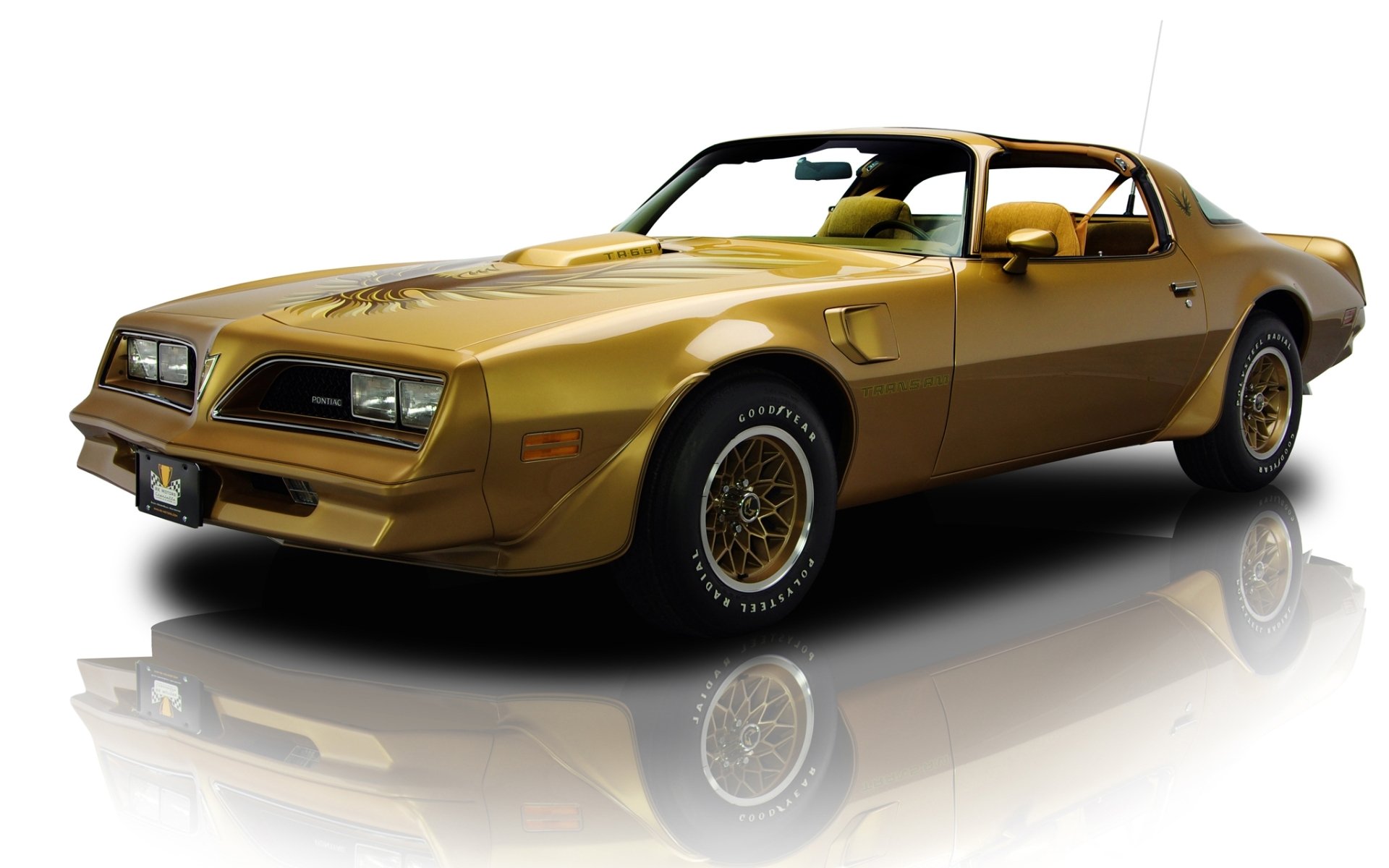 pontiac firebird trans am y-88 oro edizione speciale 1978 pontiac faerbed trans am speciale.versione anteriore dorato muscle car muscle car riflessione sfondo