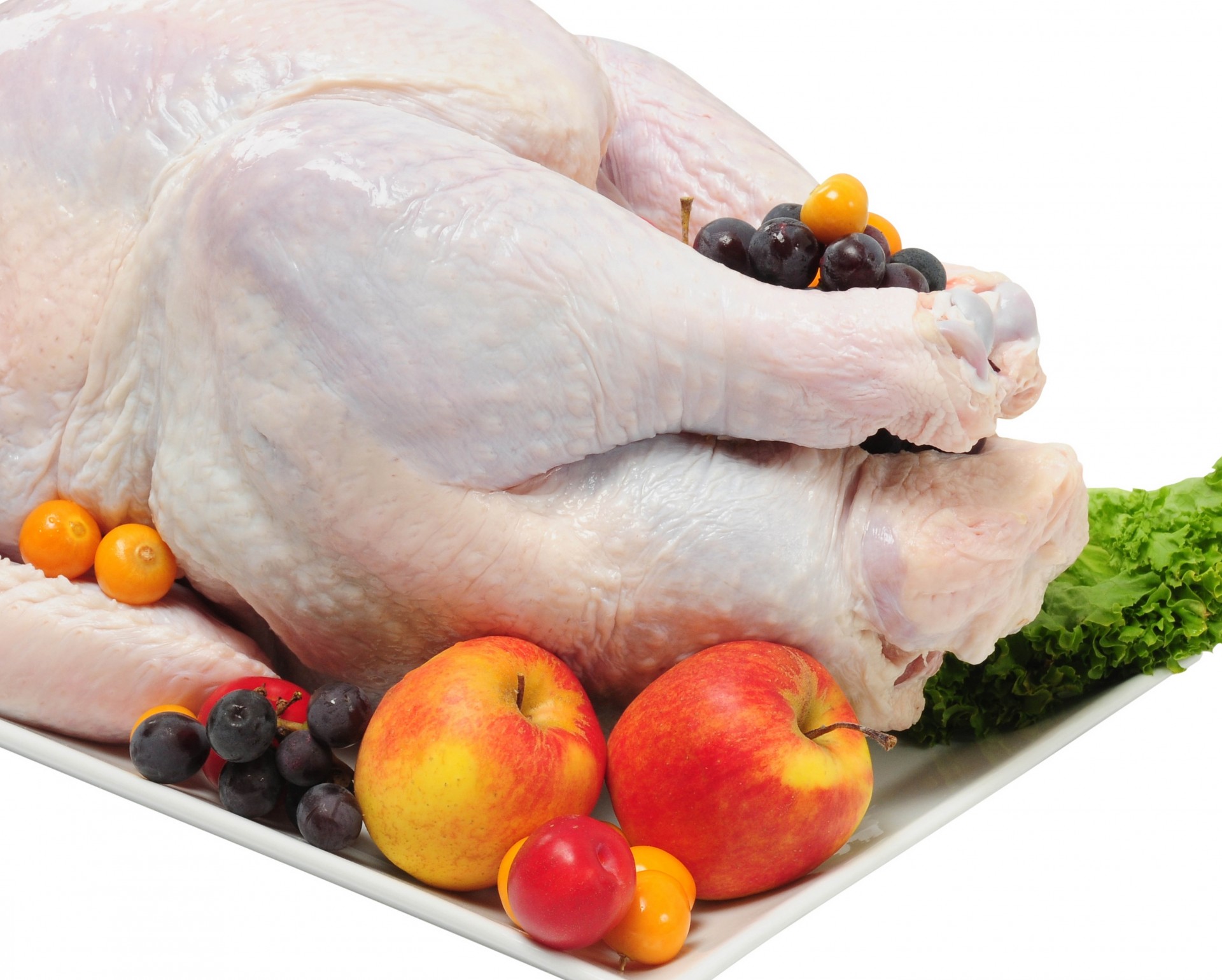 green fruits berries white background chicken