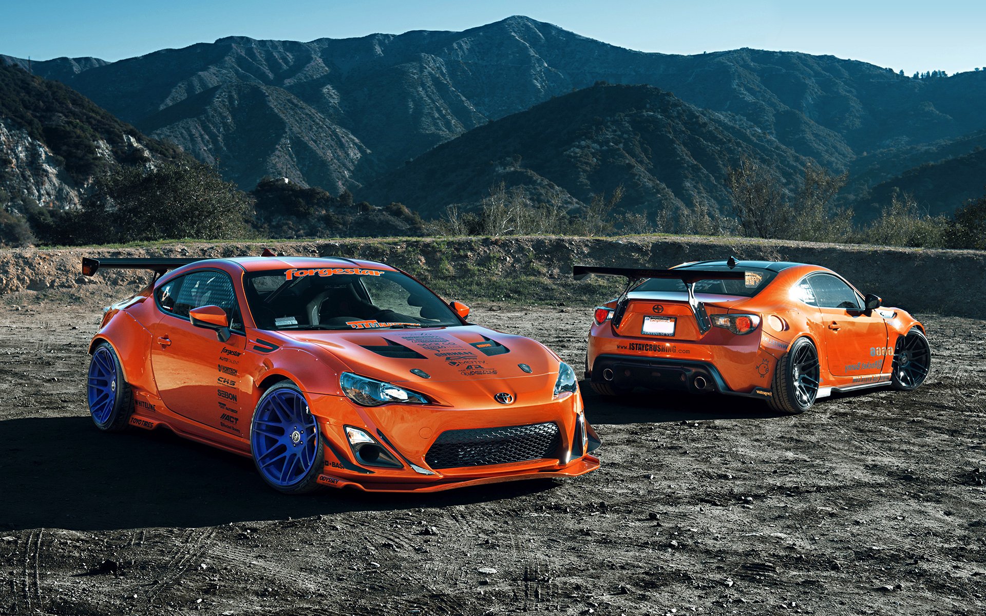 toyota scion fr-s tuning widebody spoilers naranja estilo llantas ruedas montaje