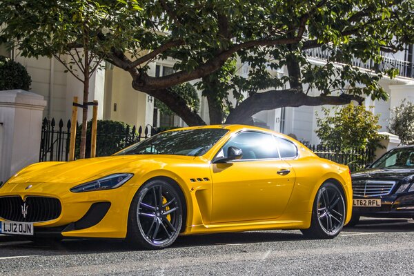 Jaune voiture de sport parking