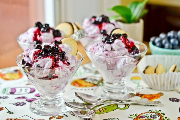 Ice cream with jam looks beautiful