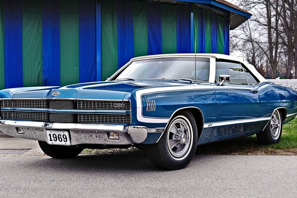 Ford Galaxy convertible 1969 blue on background