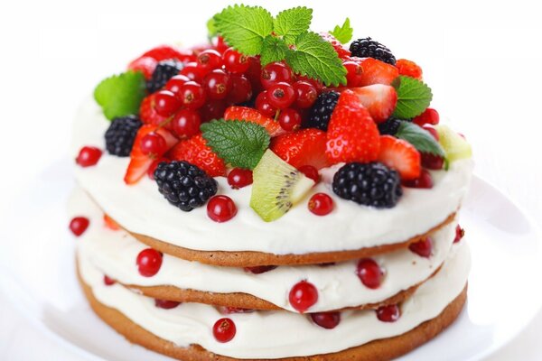 Pankakes con bayas: fresas, grosellas, kiwi, moras