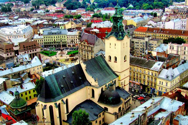 Top view of the Cathedral in Lviv