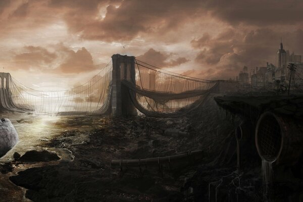 Ruins and destruction after a powerful apocalypse