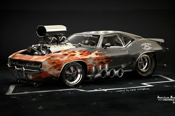 Chevrolet Camaro 1969 hot rod with vinyl fire