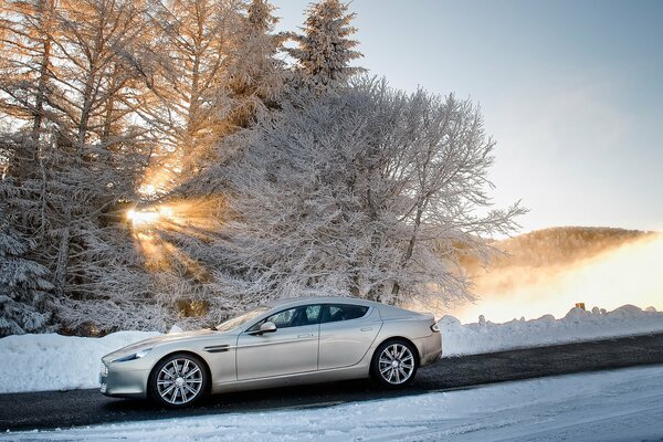 Matin glacial. Voiture froide. Couleur métallique