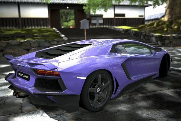 Purple lamborghini view from the rear