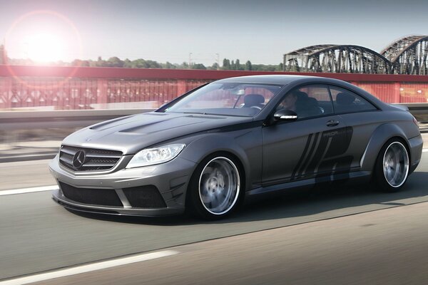 Mercedes Black Edition in motion on the bridge