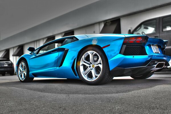 Luzurno blue Lamborghini rear view