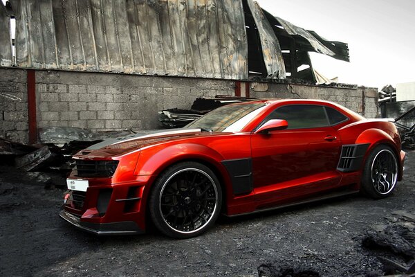 Red tuned Chevrolet camaro