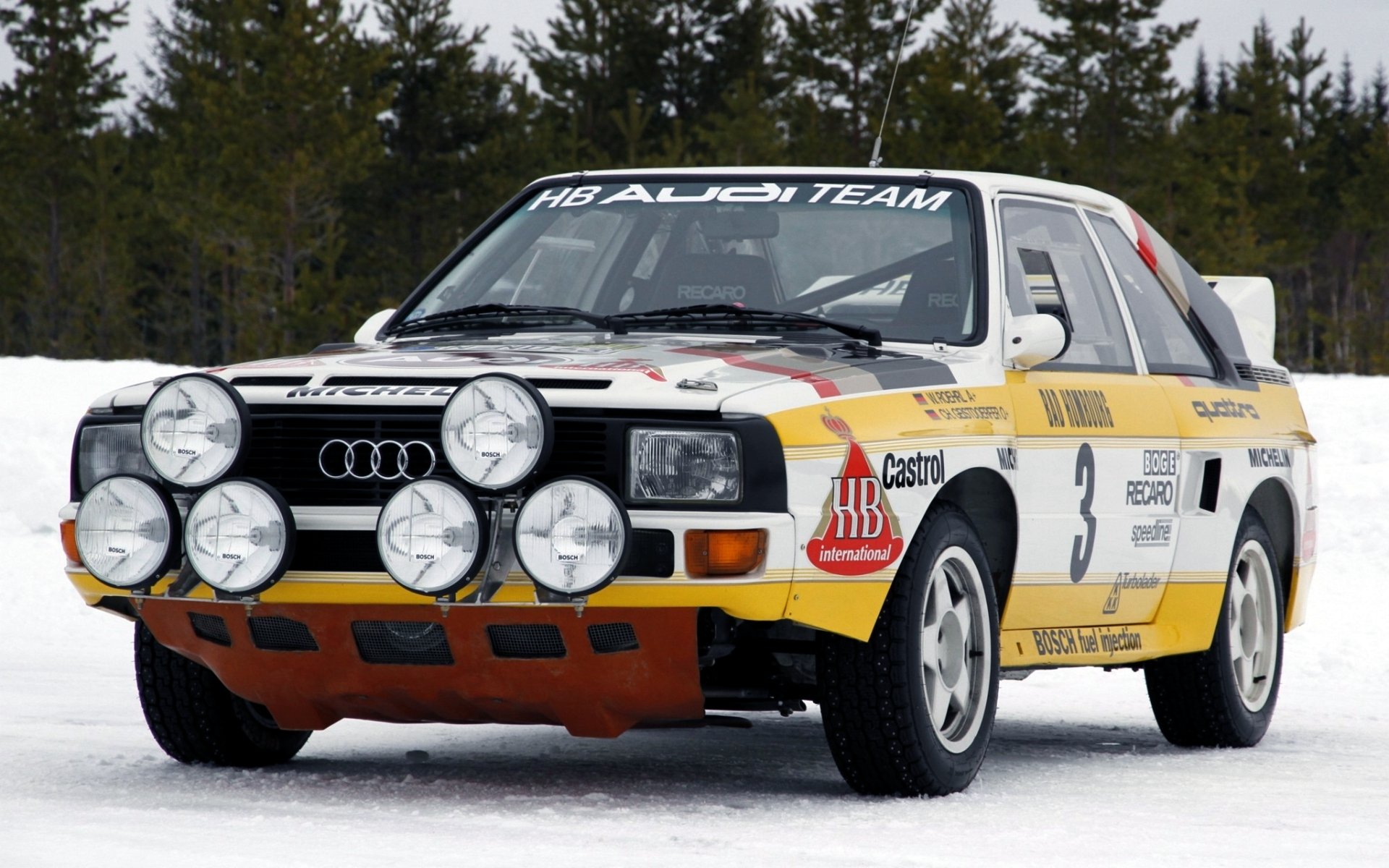 audi sport quattro gruppe b auto-rallye audi quadro gruppe b rallye front scheinwerfer wald