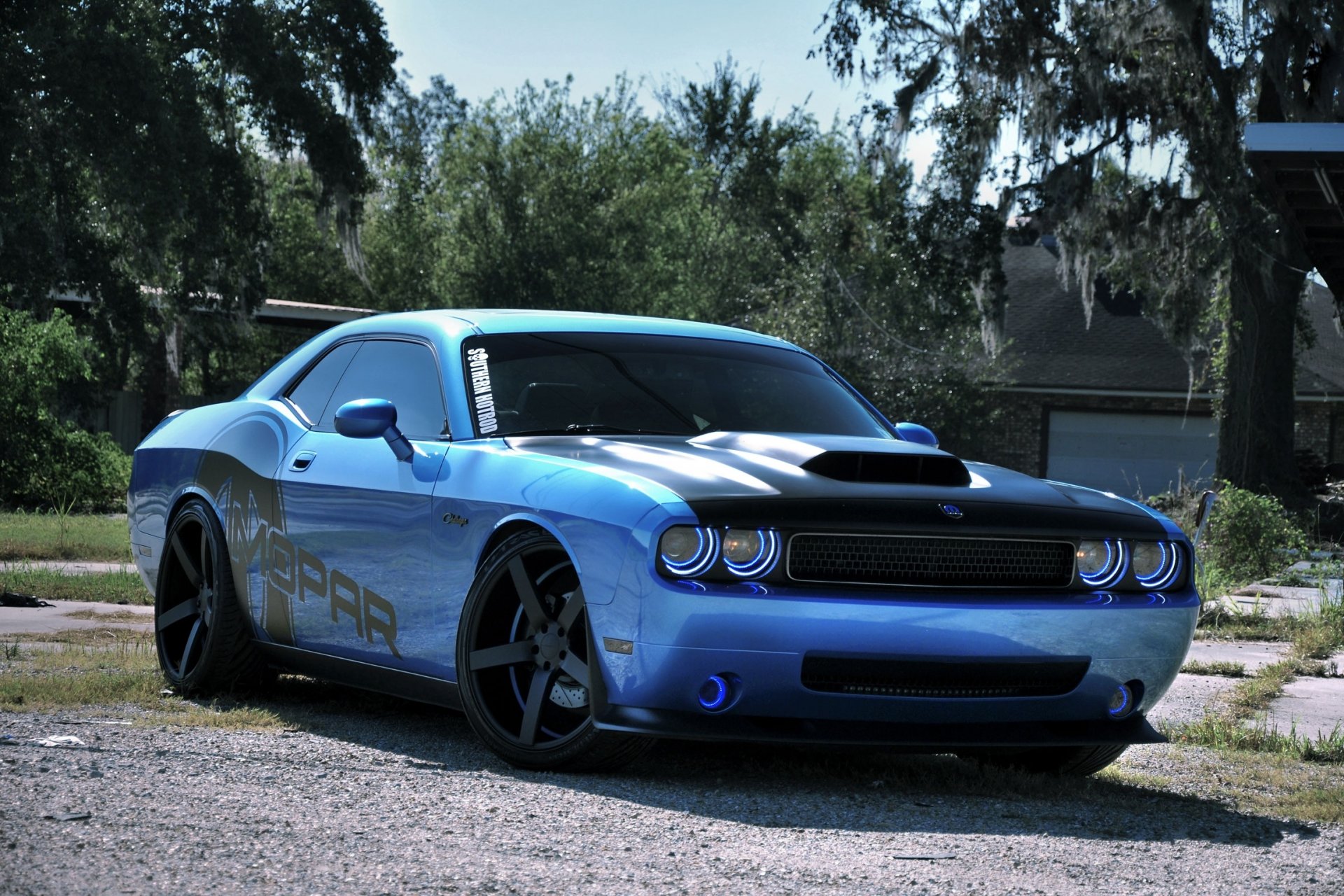 esquivar challenger auto coches tuning árboles