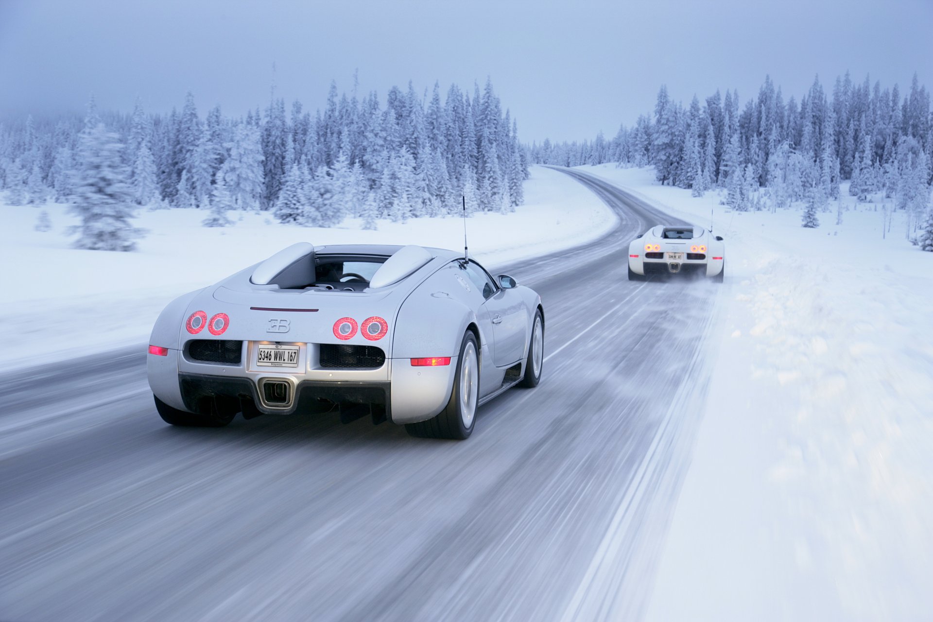 bugatti veyron winter white drive winter snow