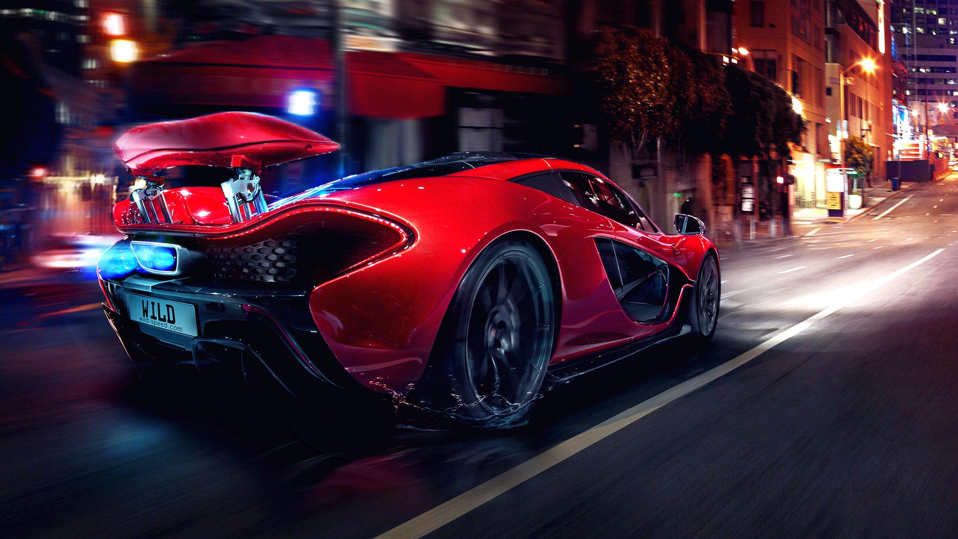 mclaren p1 supercar hypercar concetto auto sportiva messa a punto spoiler notte luci bagliore traffico strada