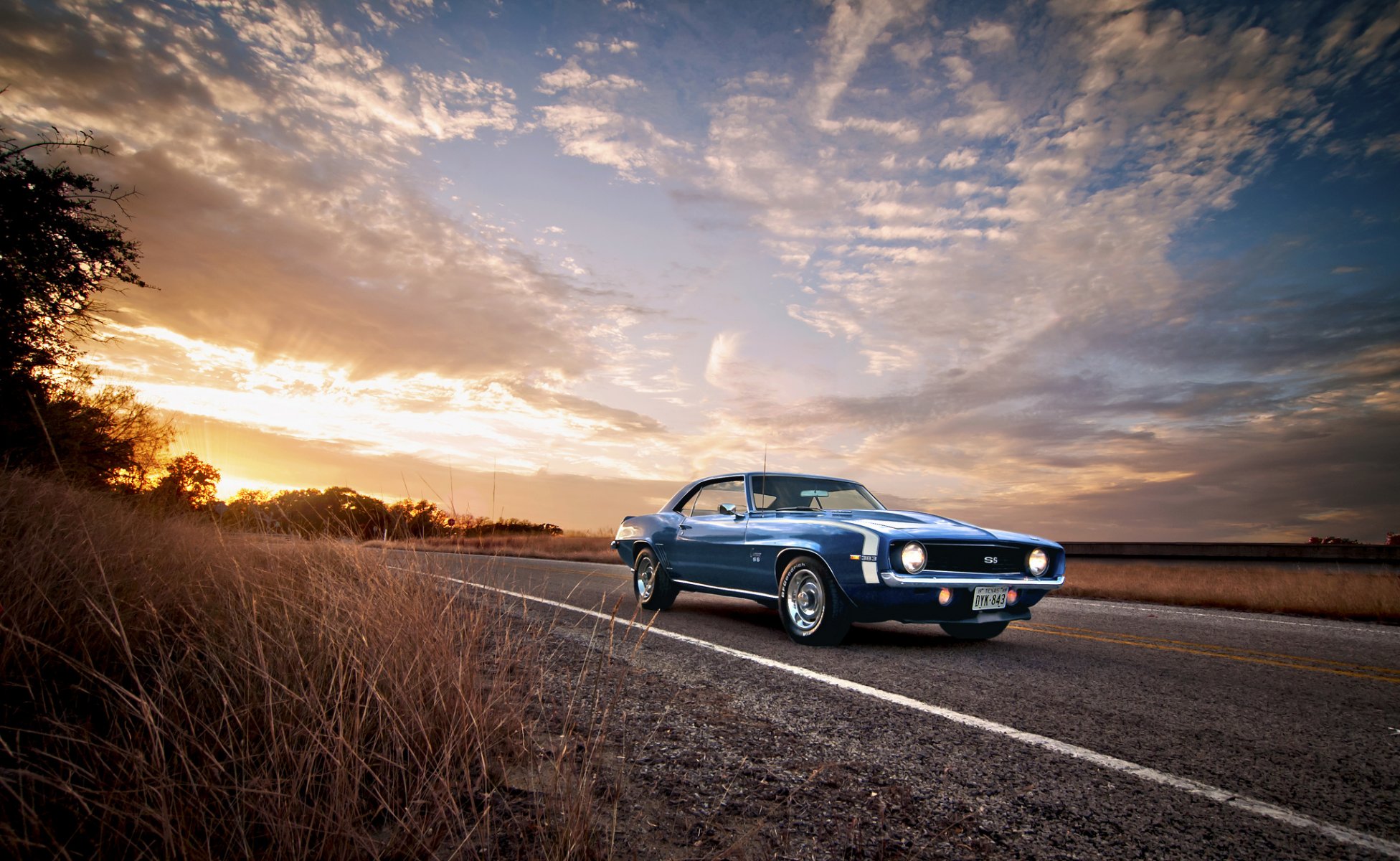 1969 camaro ss chevrolet blau klassisch amerikanisch muscle himmel straße