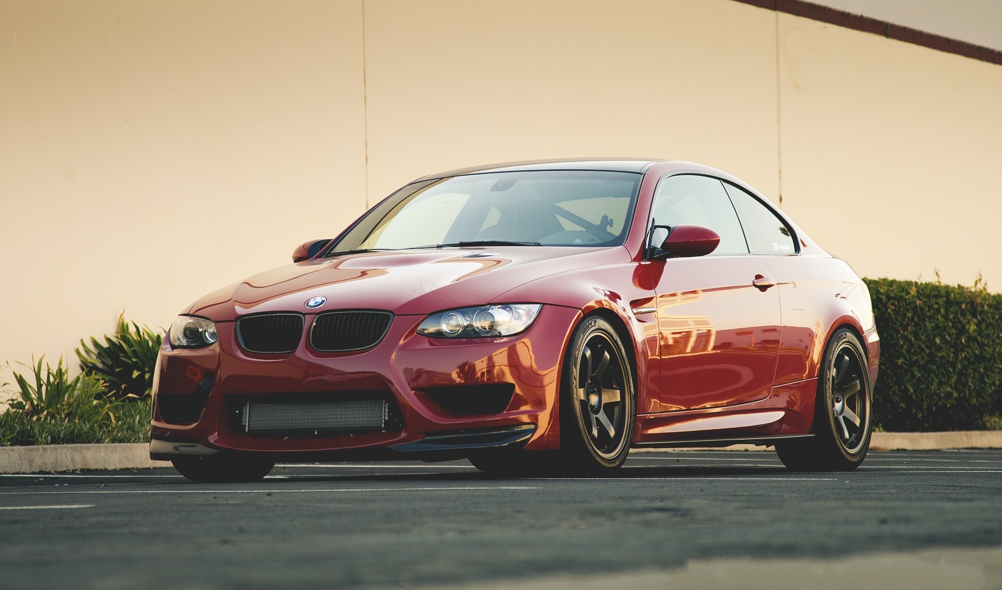 bmw m3 e92 red bmw red front view tinted yellow wall