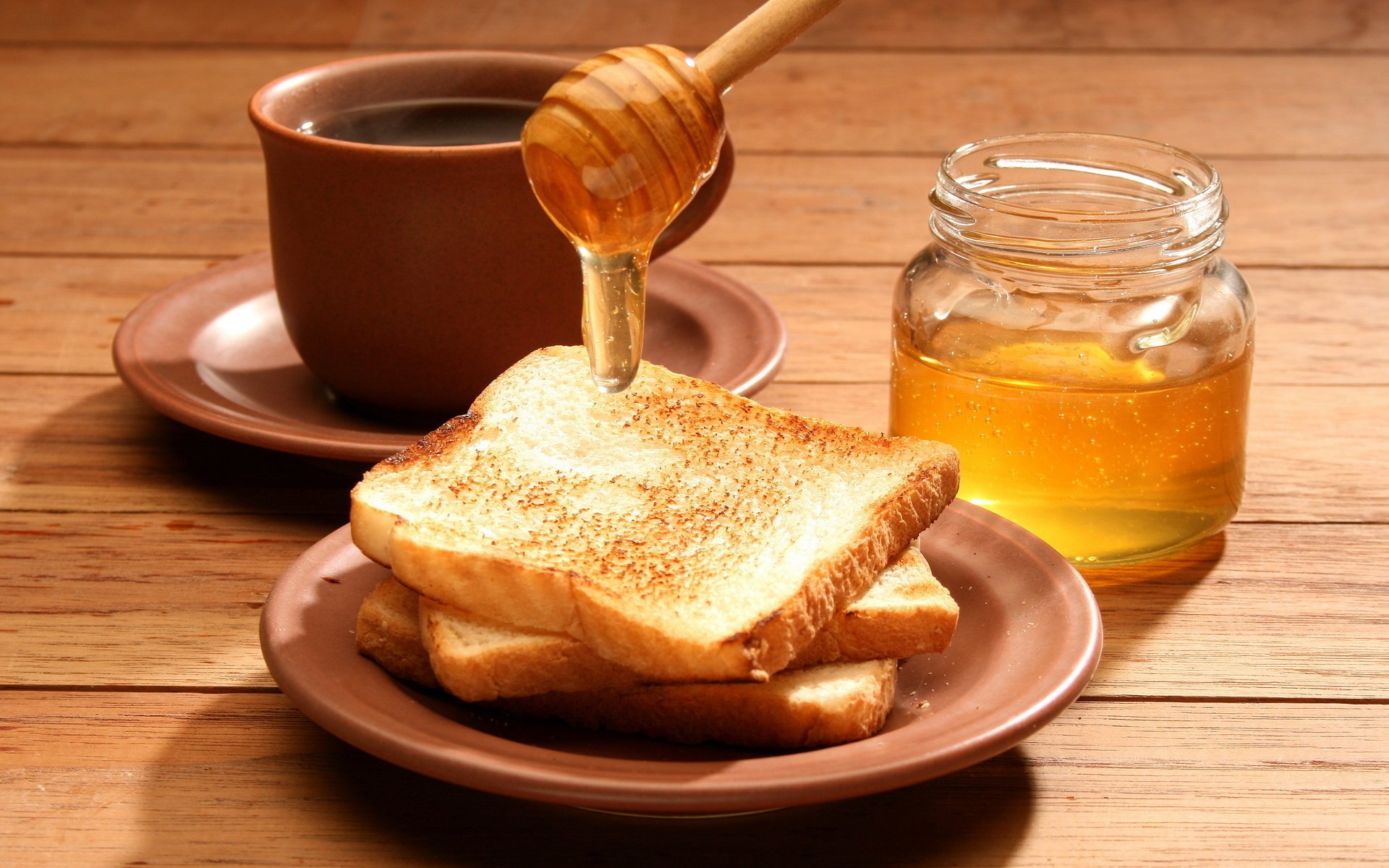 essen toast lecker honig tee tasse frühstück dose kaffee