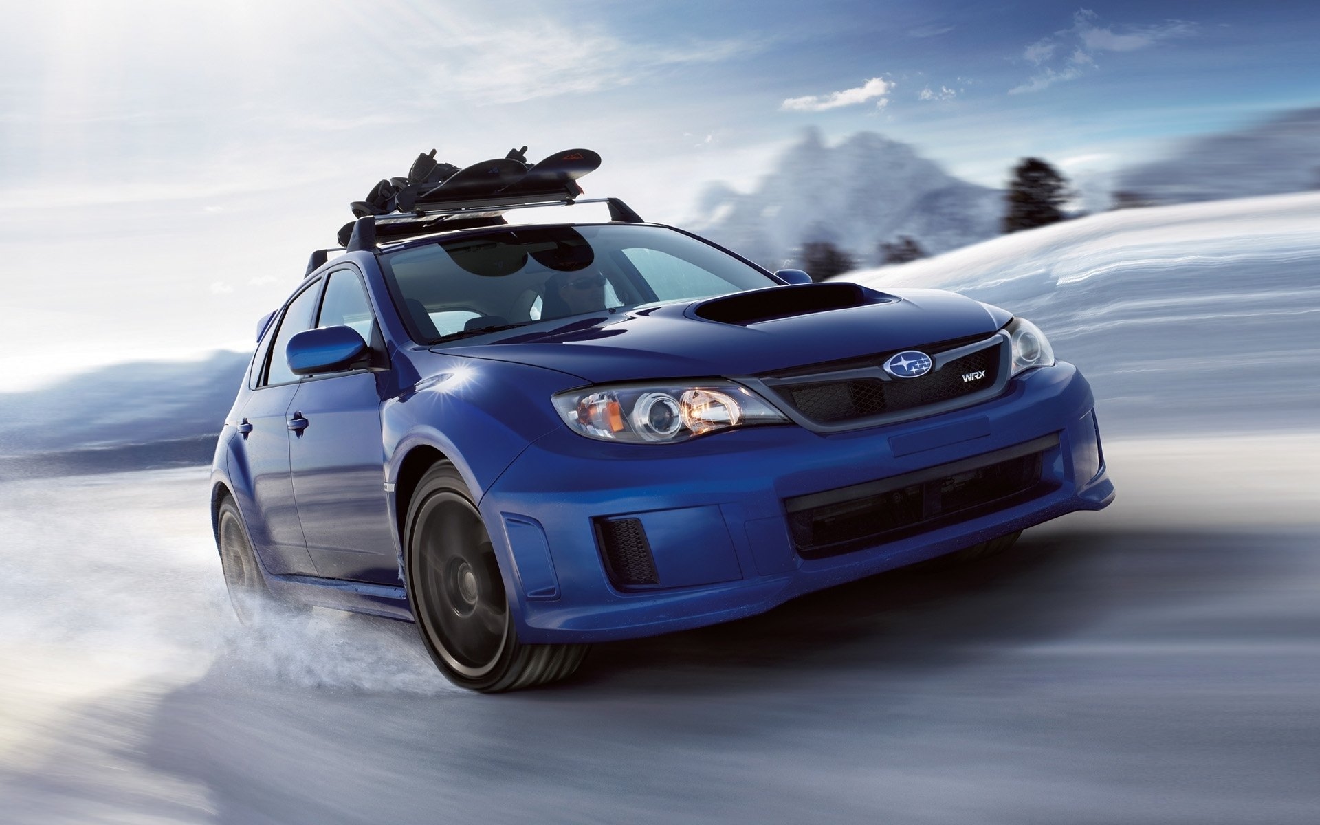 ubaru impreza wrx sti subaru impreza azul frente nieve cielo