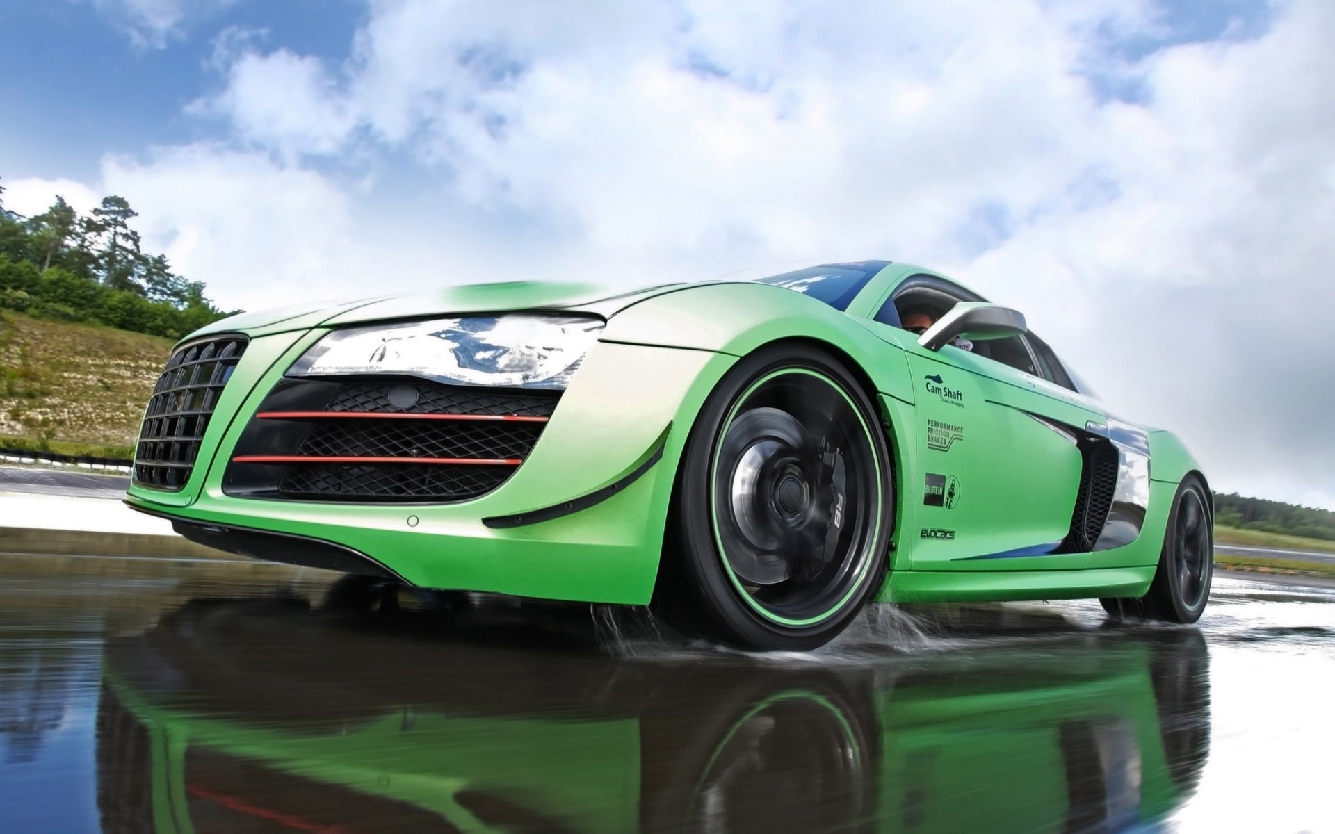 racing audi r8 v10 audi p8 b10 supercar front end.tuning tuning reflection sky cloud