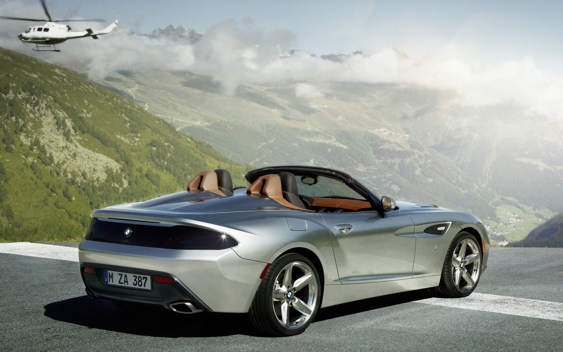 bmw zagato roadster bmw zagato rückansicht silber berge wolken himmel