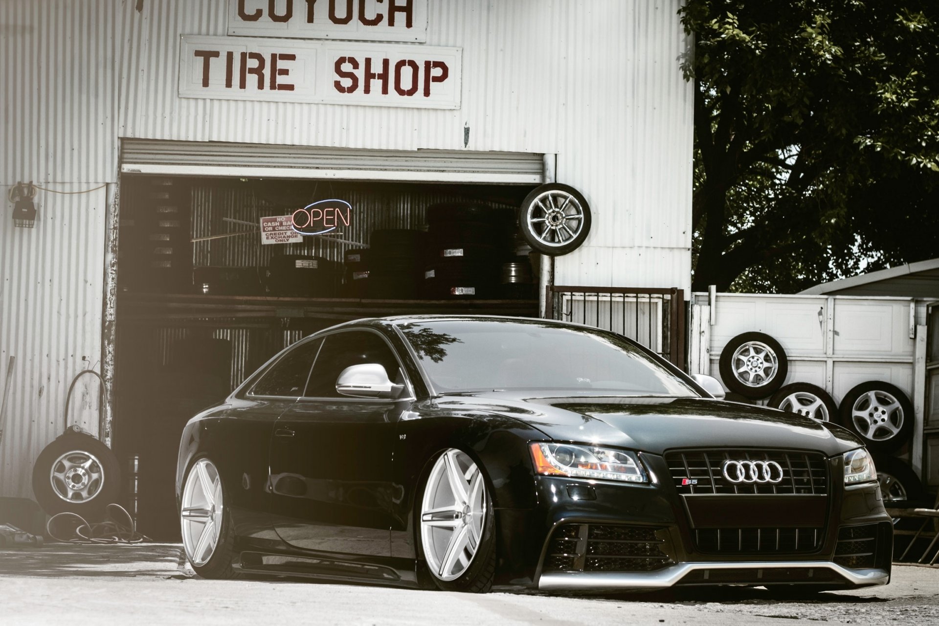 audi s5 car machinery tuning planting tyres hotel fence