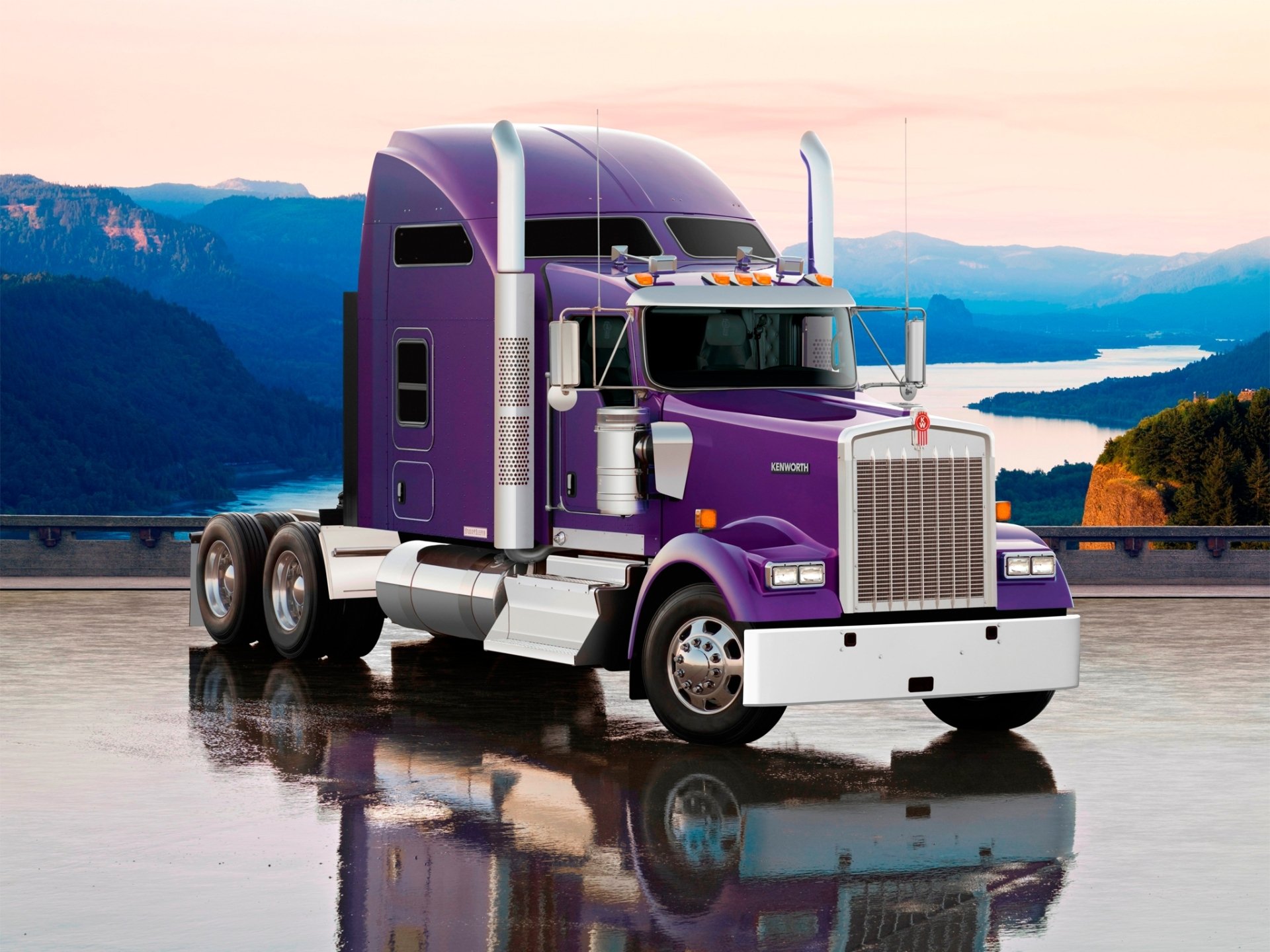 kenworth w900l kenworth truck front end tractor truck reflection mountains sky