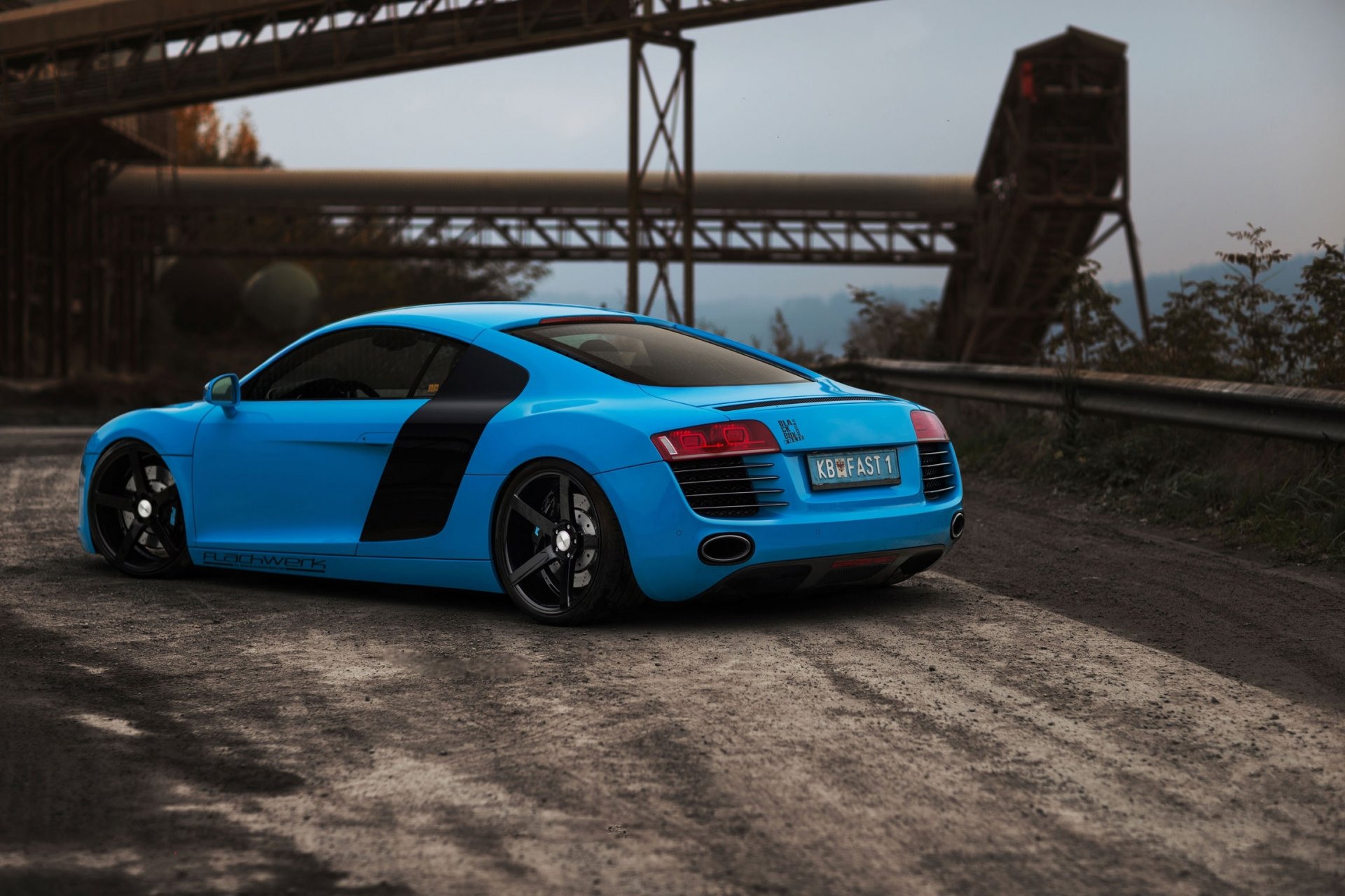 audi r8 blue audi p8 blue rear view road bump