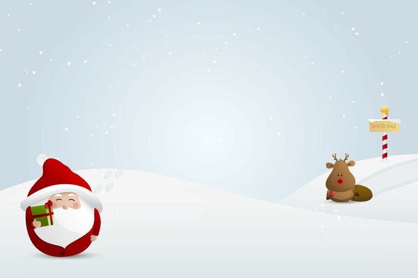 New Year s art: spherical Santa Claus and a deer