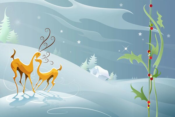 Magical deer in the snowy edge