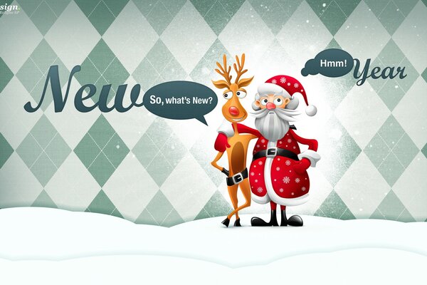 Santa Claus and a deer. New Year s background